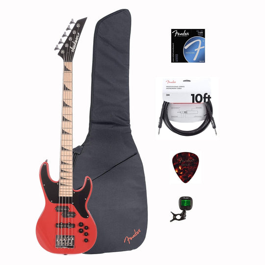 Jackson X Series CBXNTM V Bass Fiesta Red w/Gig Bag, Tuner, Cables, Picks and Strings Bundle Bass Guitars / 5-String or More