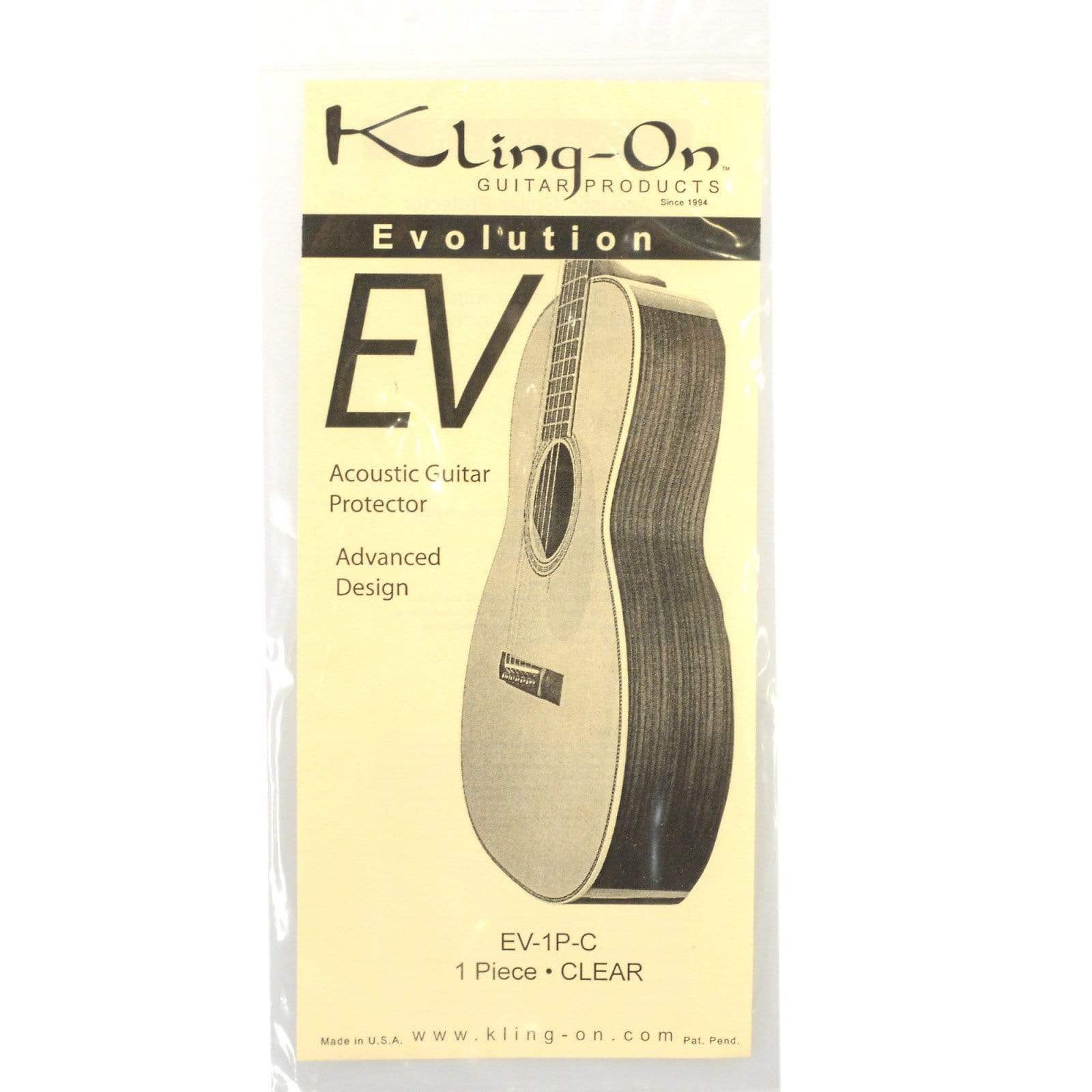 Kling-On SS-1P-C Static Cling 1-Piece "Tear-Drop" Pickguard for Steel Acoustic Clear Parts / Pickguards