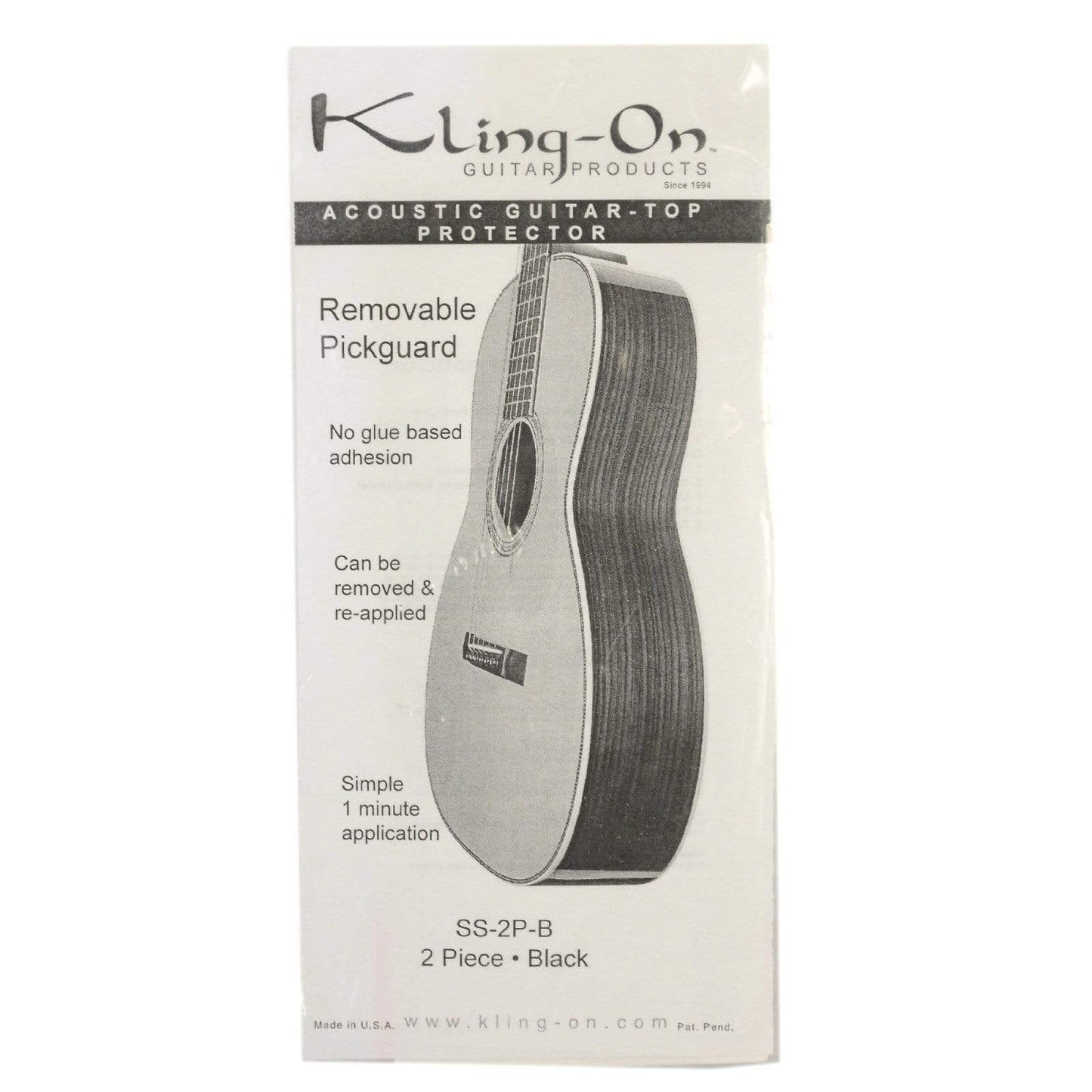 Kling-On SS-3P-B Static Cling 2-Piece Acoustic Pickguard Black Parts / Pickguards