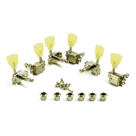 Kluson 3+3 Tuners Pearl Single Ring Button Single Line Nickel Parts