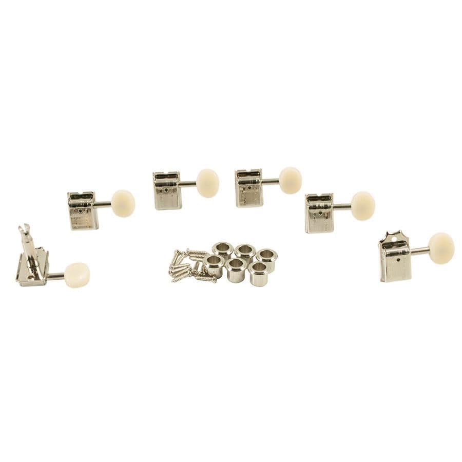 Kluson 6-In-Line Tuners Oval Plastic Button Double Line Nickel Parts / Tuning Heads