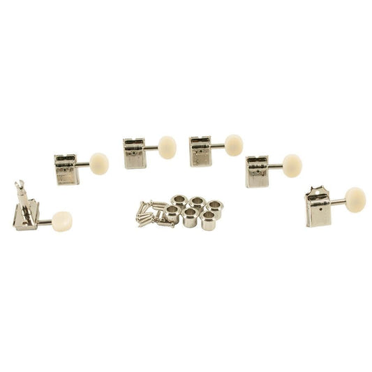 Kluson 6-In-Line Tuners Oval Plastic Button Double Line Nickel Parts / Tuning Heads