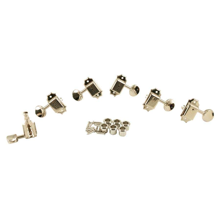 Kluson Traditional 3+3 Tuning Machines Oval Metal Button Safety Post - Single Line Nickel Parts / Tuning Heads