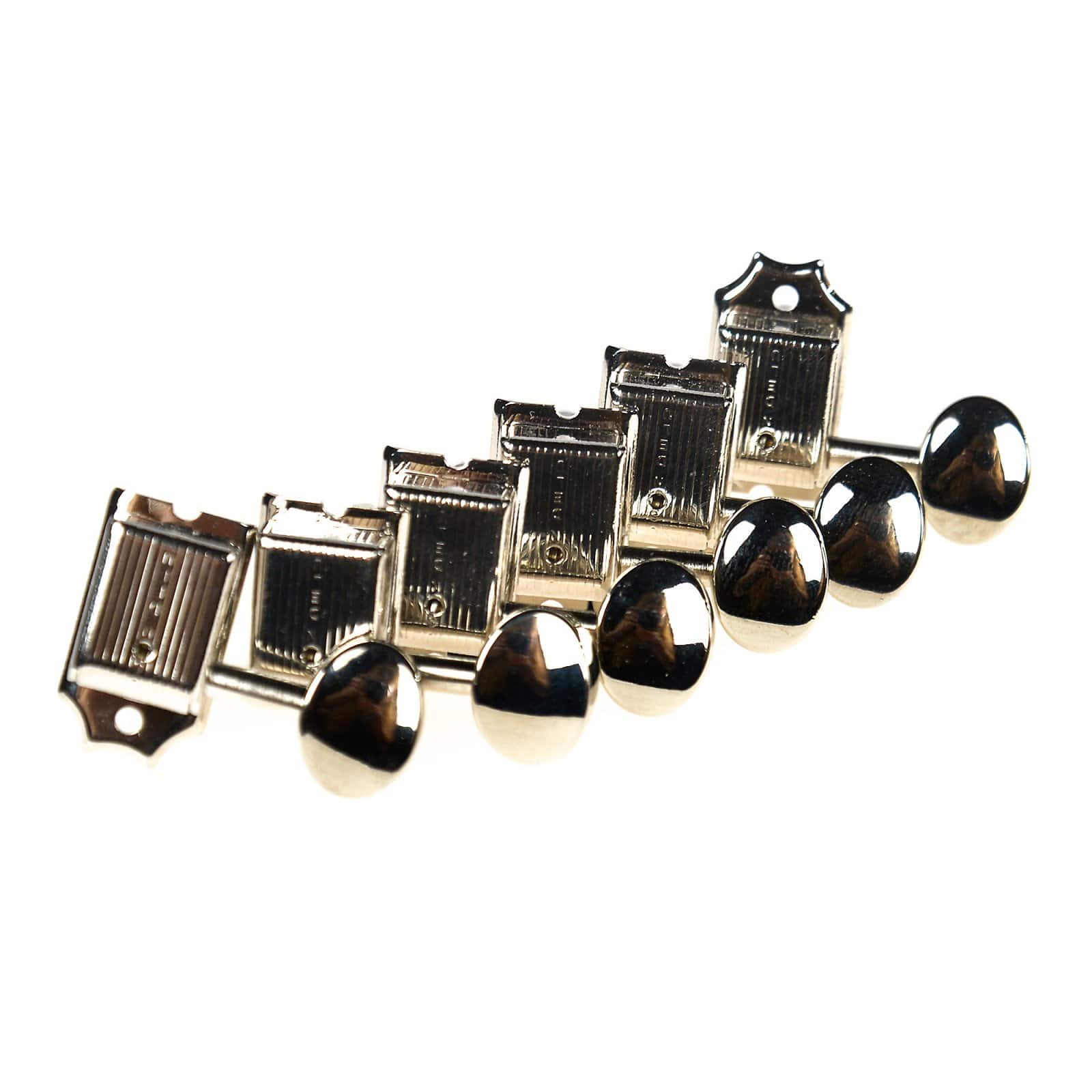 Kluson Traditional 6-In-Line Tuning Machines Oval Metal Button Safety Post Single Line Nickel Left Handed Parts / Tuning Heads