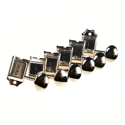 Kluson Traditional 6-In-Line Tuning Machines Oval Metal Button Safety Post Single Line Nickel Left Handed Parts / Tuning Heads