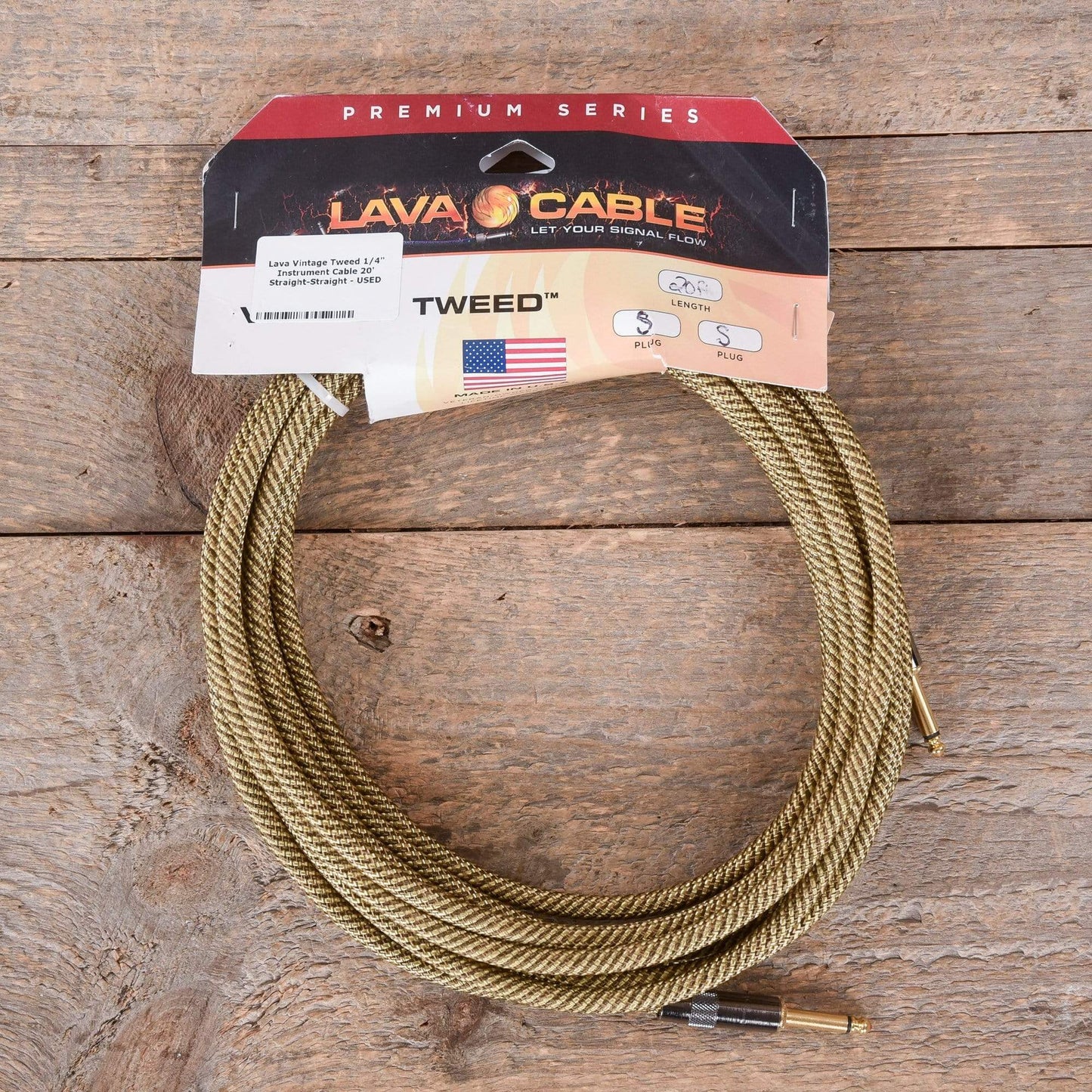 Lava Vintage Tweed 1/4" Instrument Cable 20' Straight-Straight - Accessories / Cables