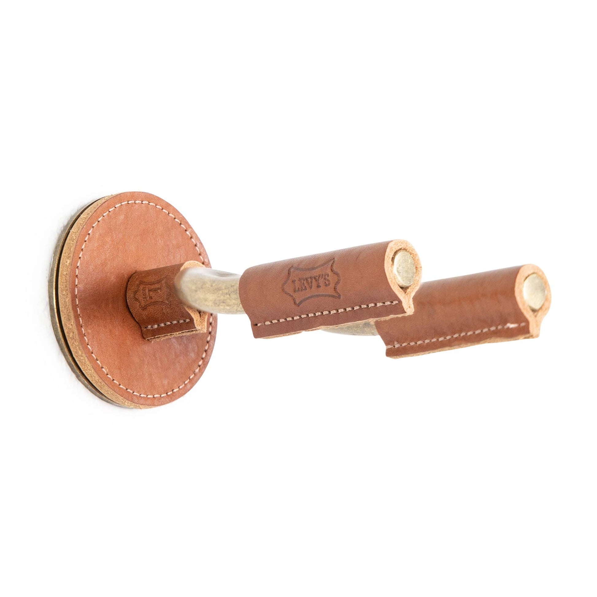 Levy's Forged Steel Guitar Hanger w/Brass Metal & Tan Veg-Tan Leather Yoke Wraps Accessories / Stands