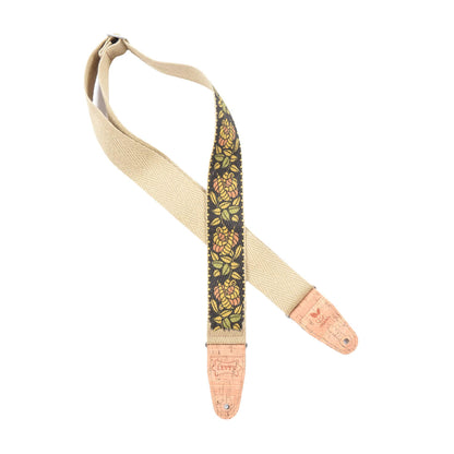 Levy's 2" Hemp 'Vegan' Guitar Strap Printed Rosa Motif Yellow Orange And Black w/Cork Ends Accessories / Straps
