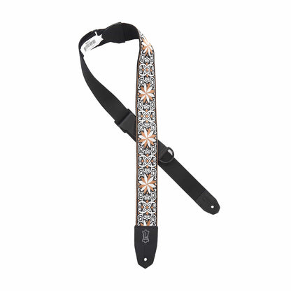 Levy's Right Height 2" Wide Jacquard Weave Guitar Strap 60's Style Hootenanny Yellow & White Floral Motif Accessories / Straps