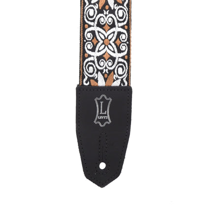 Levy's Right Height 2" Wide Jacquard Weave Guitar Strap 60's Style Hootenanny Yellow & White Floral Motif Accessories / Straps