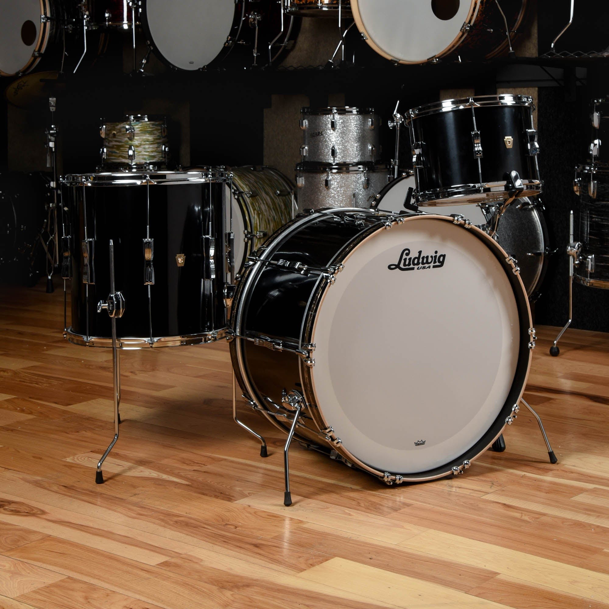 Drum Inlay Ludwig Classic Maple 13/16/24 3pc. Drum Kit Black Cortex w/Bamboo Stra ...