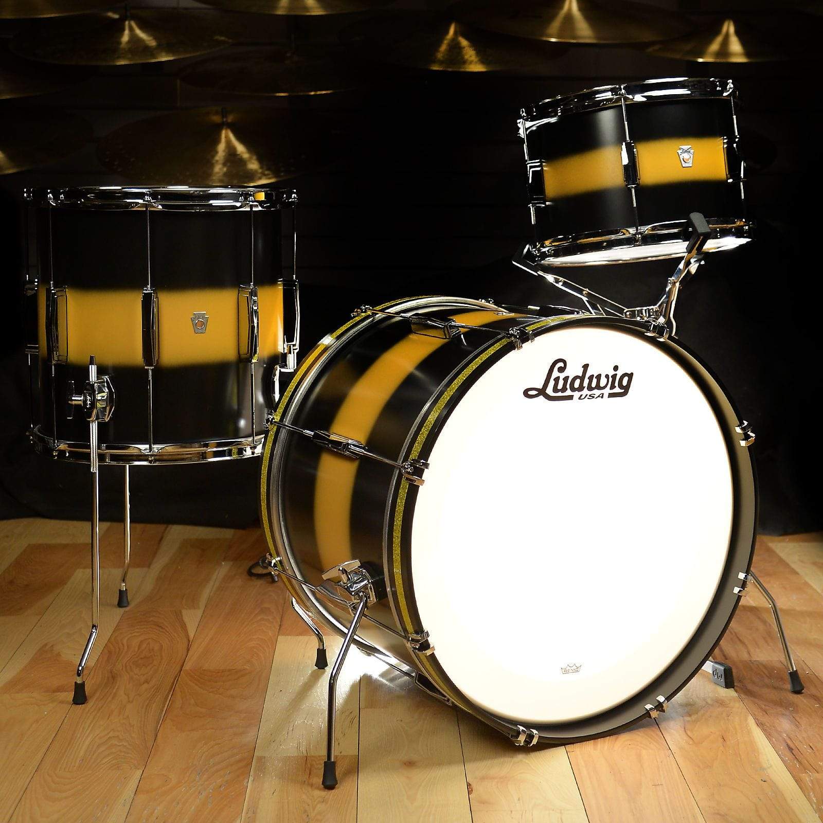 Ludwig Club Date 12/14/20 3pc. Drum Kit Vintage Black/Gold Duco Drums and Percussion / Acoustic Drums / Full Acoustic Kits