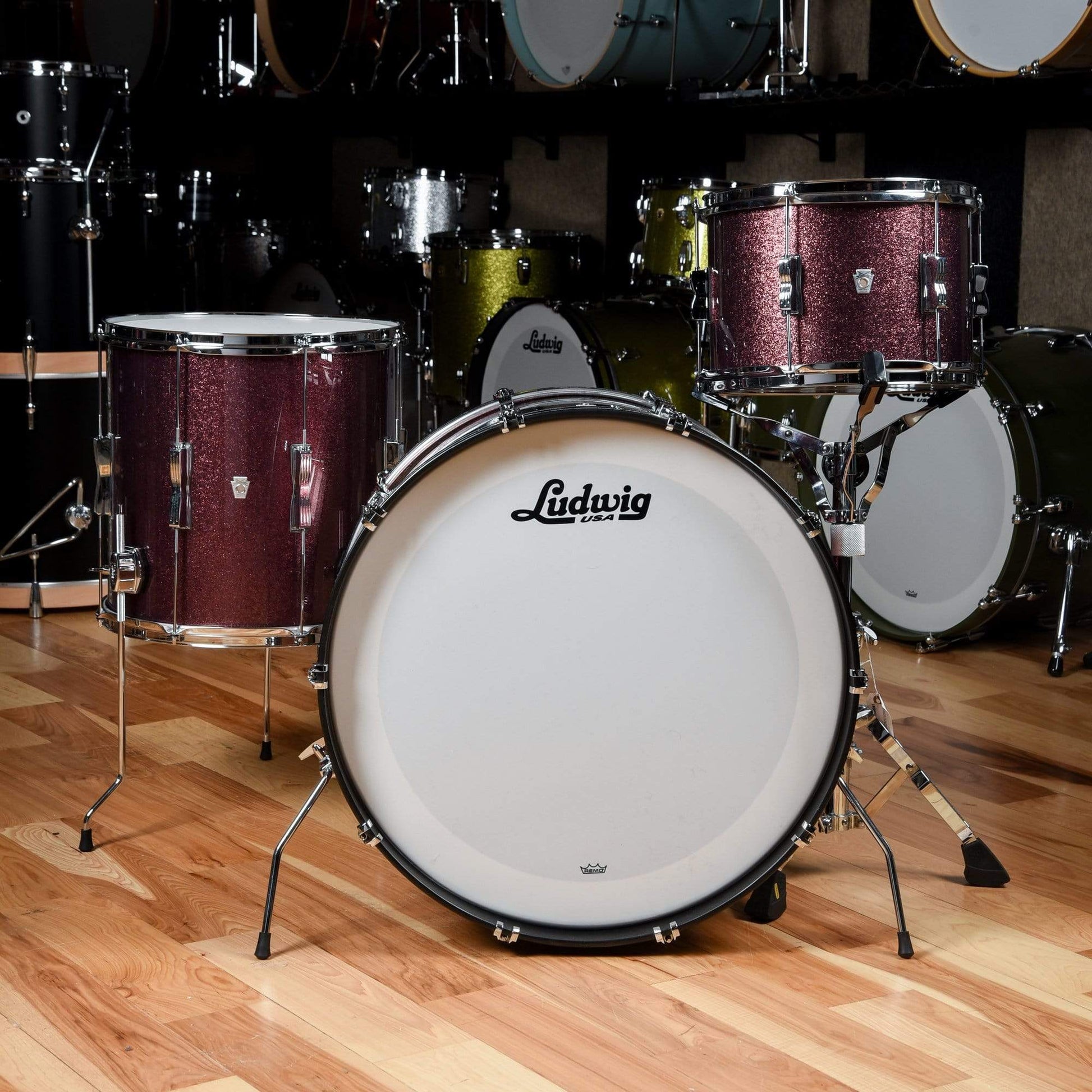 Ludwig Club Date 13/16/24 3pc. Drum Kit Burgundy Mist w/Bowtie Lugs & White Interior (CDE Exclusive) Drums and Percussion / Acoustic Drums / Full Acoustic Kits