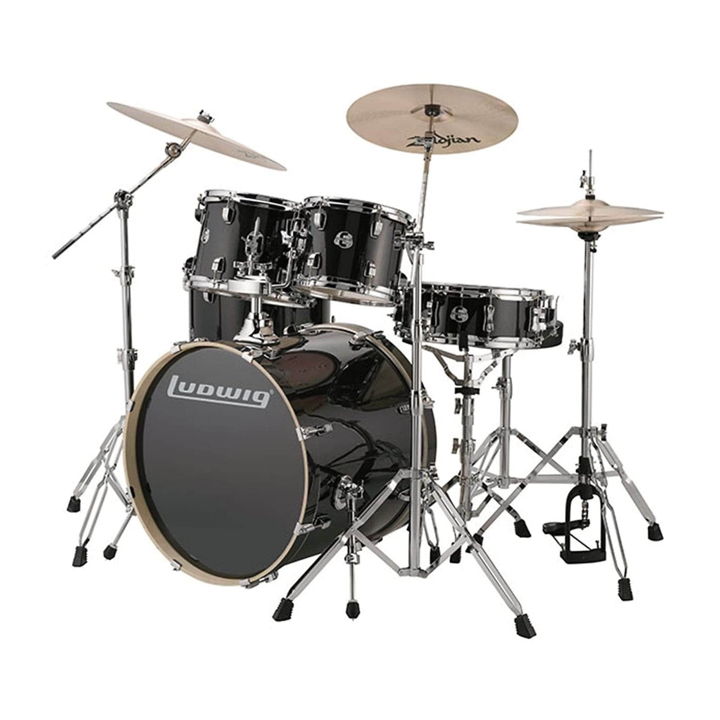 Ludwig Element Evolution 10/12/14/20/5x14 5pc. Drum Kit Black Sparkle w/Hardware & Zildjian ZBT Cymbals Drums and Percussion / Acoustic Drums / Full Acoustic Kits
