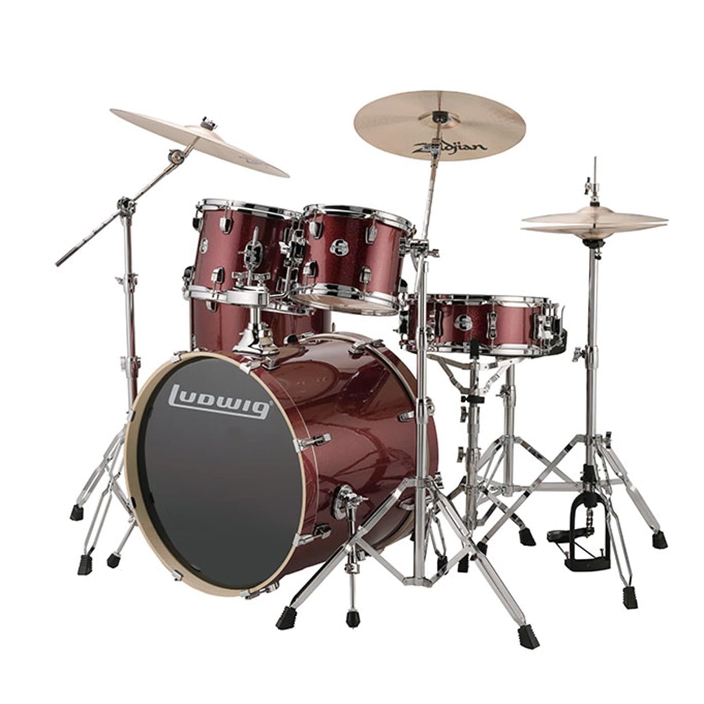 Ludwig Element Evolution 10/12/14/20/5x14 5pc. Drum Kit Wine Red Sparkle w/Hardware & Zildjian ZBT Cymbals Drums and Percussion / Acoustic Drums / Full Acoustic Kits
