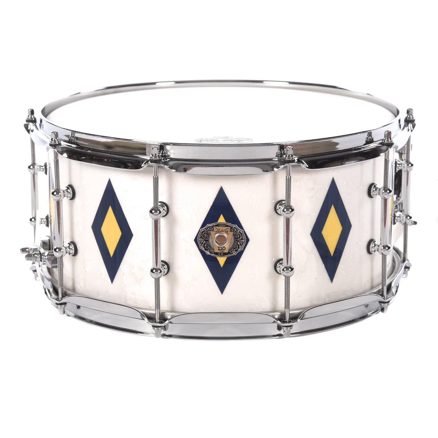 Ludwig 6.5x14 110th Anniversary Legacy Mahogany Snare Drum White w/Diamond Flash Inlay Drums and Percussion / Acoustic Drums / Snare