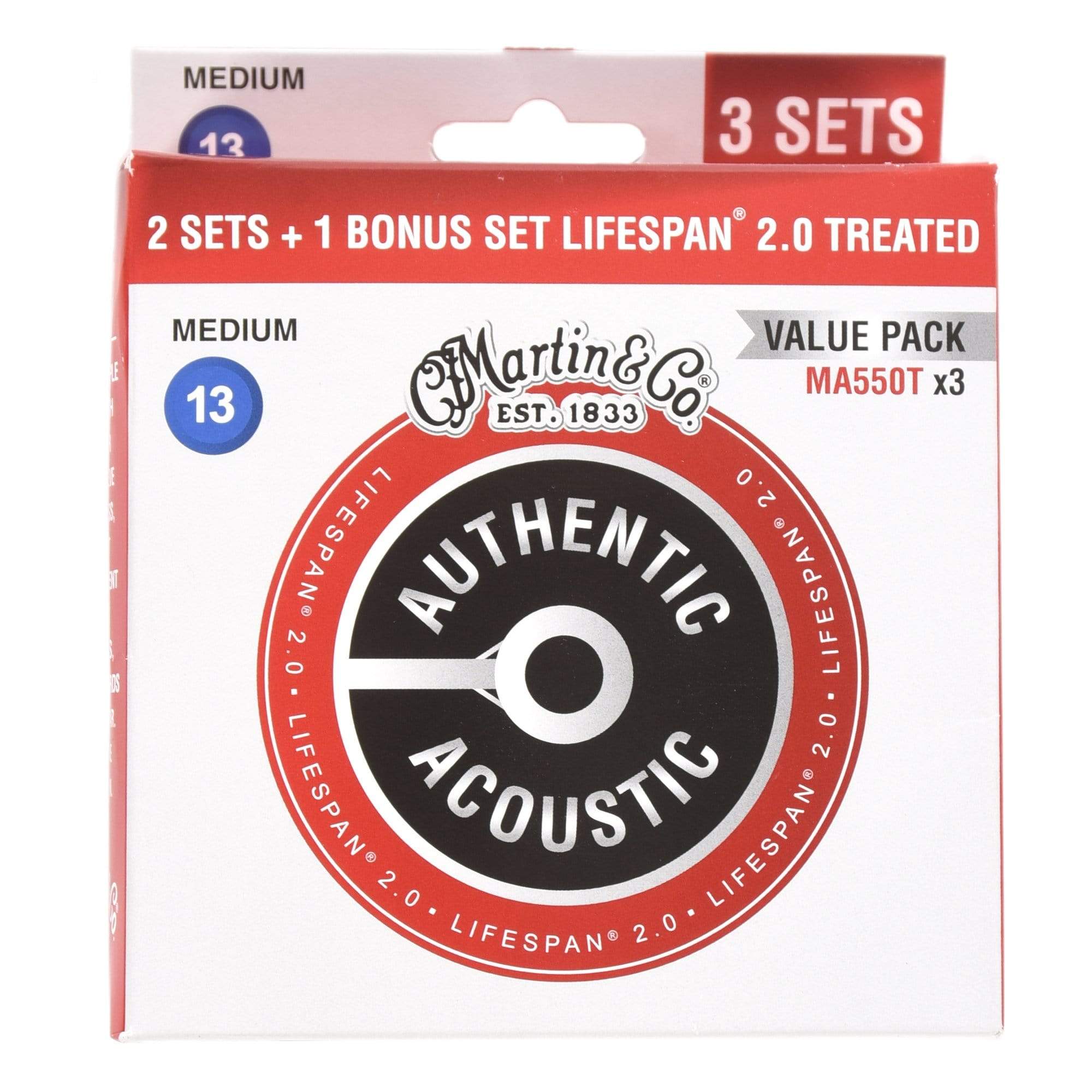 Martin Authentic Acoustic Acoustic Lifespan 2.0 MA550T 3-Pack Accessories / Strings / Guitar Strings