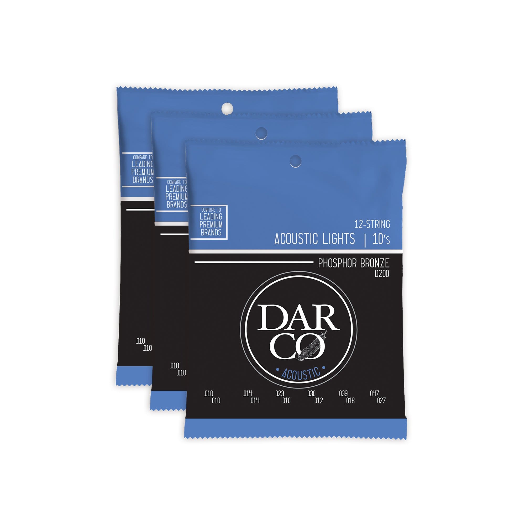 Martin D200 Darco Acoustic 92/8 Phosphor Bronze 12-String Lights 10-47 3 Pack Bundle Accessories / Strings / Guitar Strings