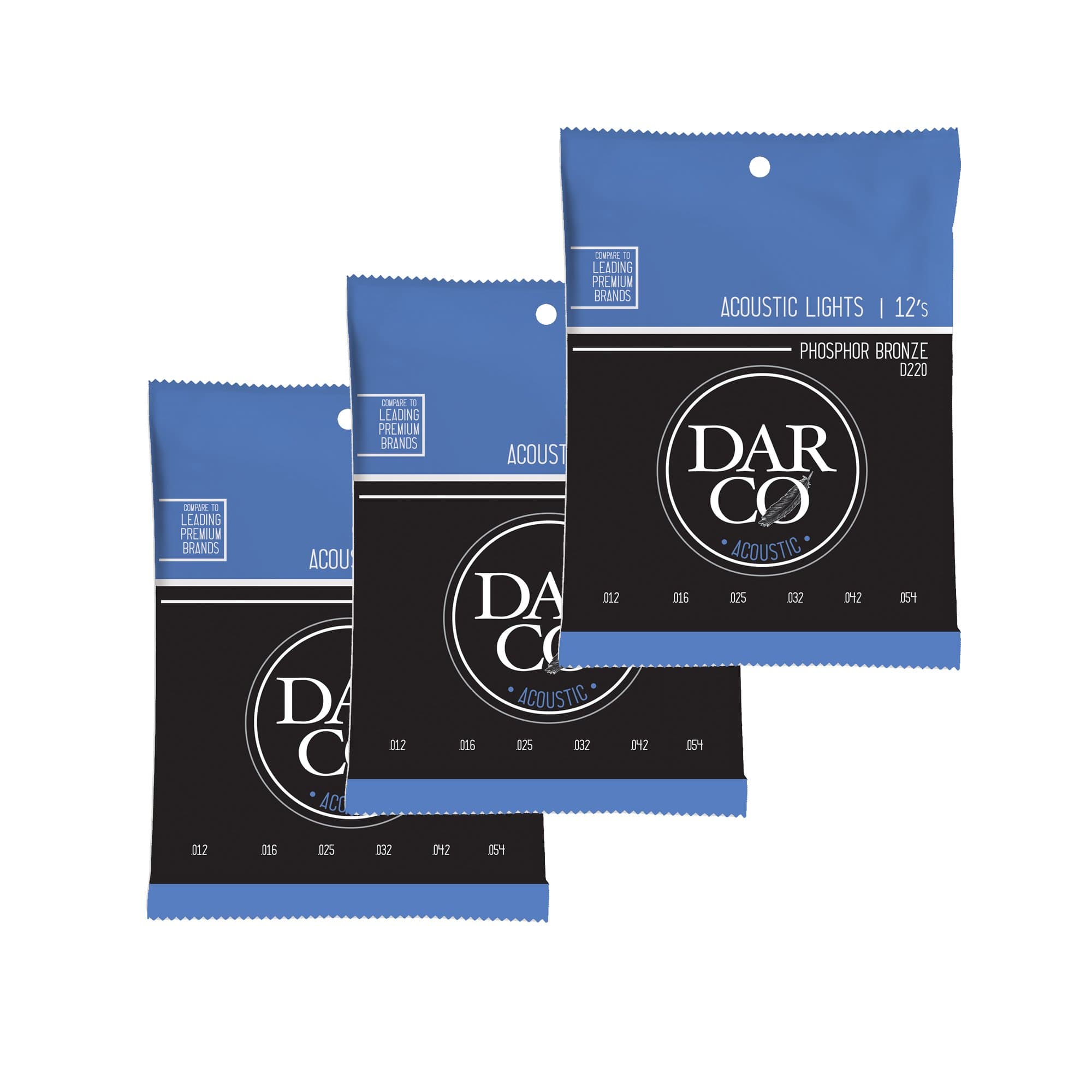 Martin D220 Darco Acoustic 92/8 Phosphor Bronze Lights 12-54 (3-Pack Bundle) Accessories / Strings / Guitar Strings