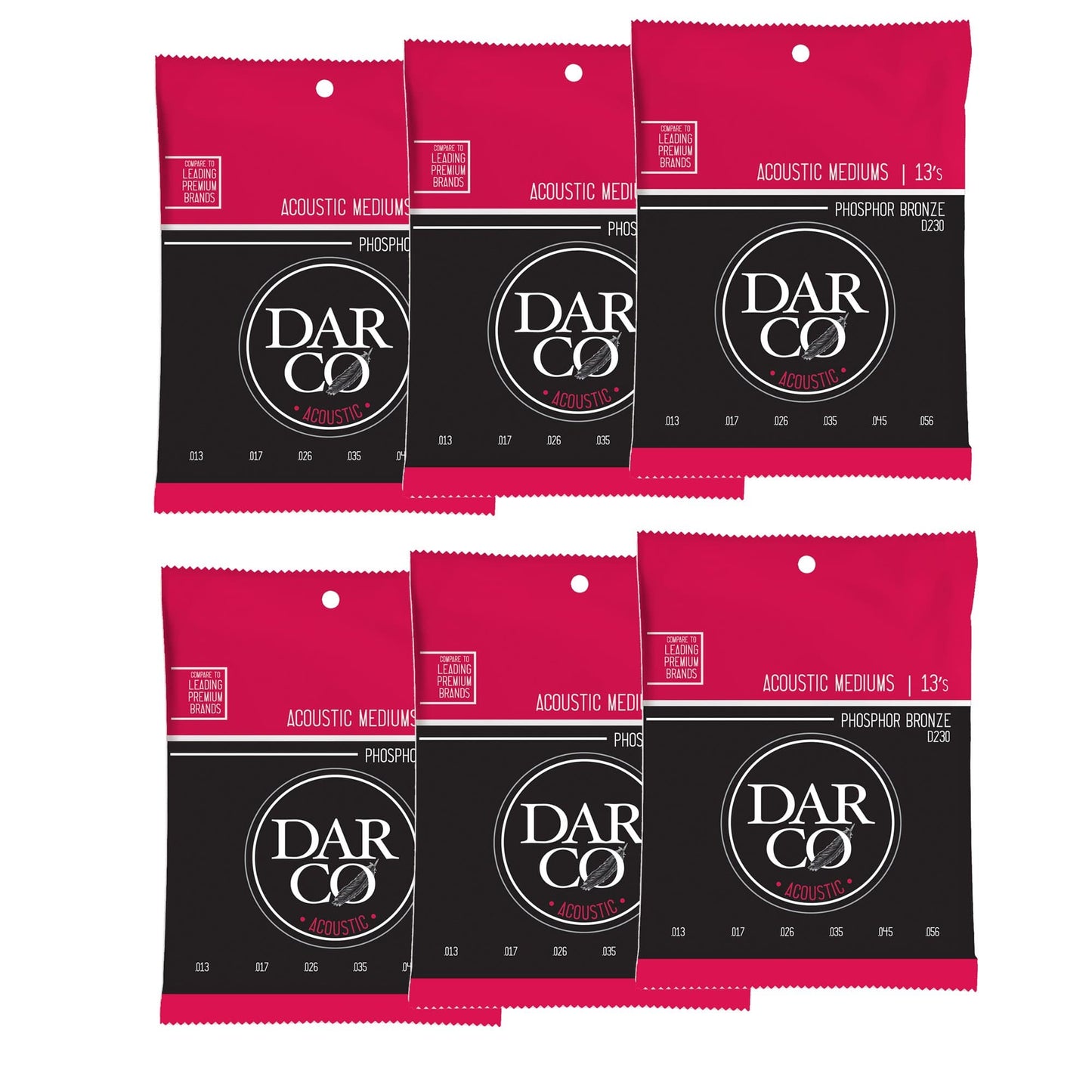 Martin D230 Darco Acoustic 92/8 Phosphor Bronze Mediums 13-56 (6-Pack Bundle) Accessories / Strings / Guitar Strings