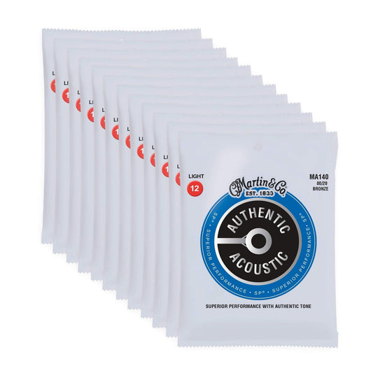 Martin MA140 Authentic Acoustic SP 80/20 Bronze Light 12-54 12 Pack Bundle Accessories / Strings / Guitar Strings