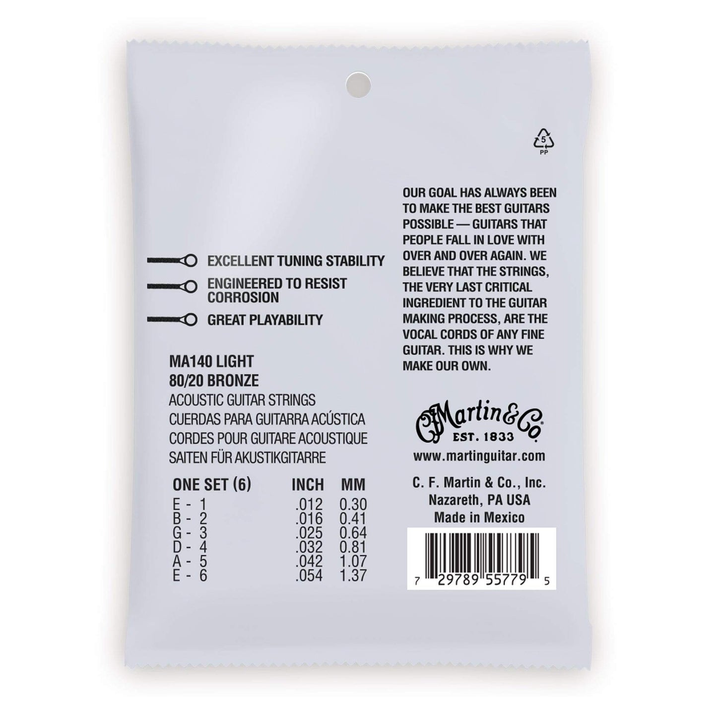 Martin MA140 Authentic Acoustic SP 80/20 Bronze Light 12-54 Accessories / Strings / Guitar Strings