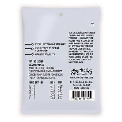 Martin MA140 Authentic Acoustic SP 80/20 Bronze Light 12-54 Accessories / Strings / Guitar Strings