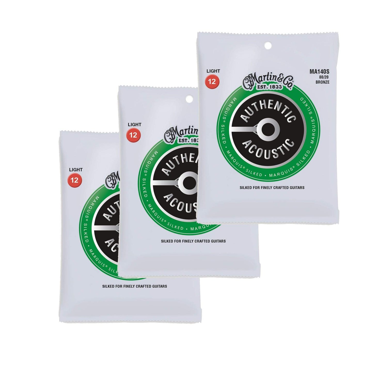 Martin MA140S Authentic Acoustic Marquis Silked 80/20 Bronze Light 12-54 (3-Pack Bundle) Accessories / Strings / Guitar Strings