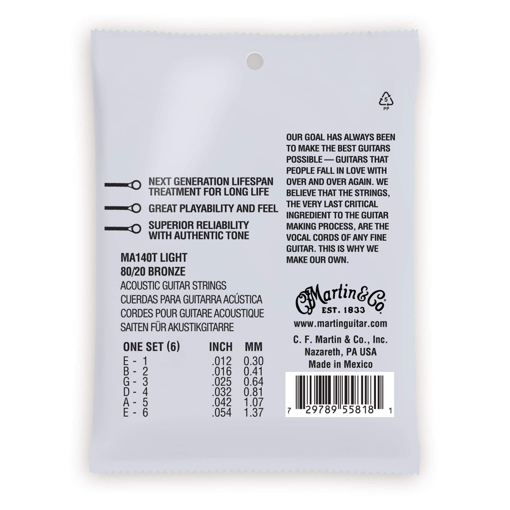 Martin MA140T Authentic Acoustic Lifespan 2.0 80/20 Bronze Light 12-54 Accessories / Strings / Guitar Strings