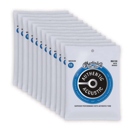 Martin MA150 Authentic Acoustic SP 80/20 Bronze Medium 13-56 12 Pack Bundle Accessories / Strings / Guitar Strings