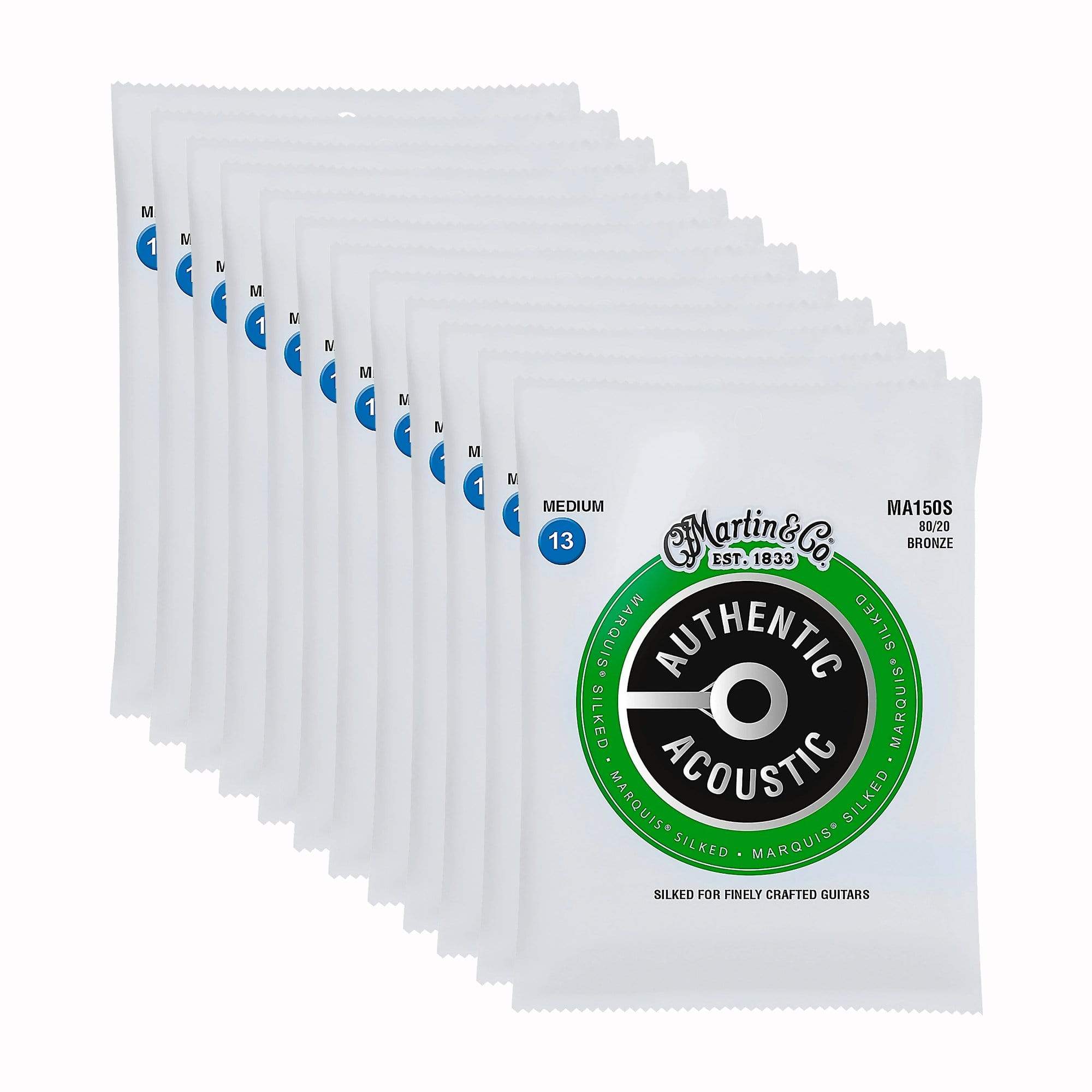 Martin MA150S Authentic Acoustic Marquis Silked 80/20 Bronze Medium 13-56 12 Pack Bundle Accessories / Strings / Guitar Strings