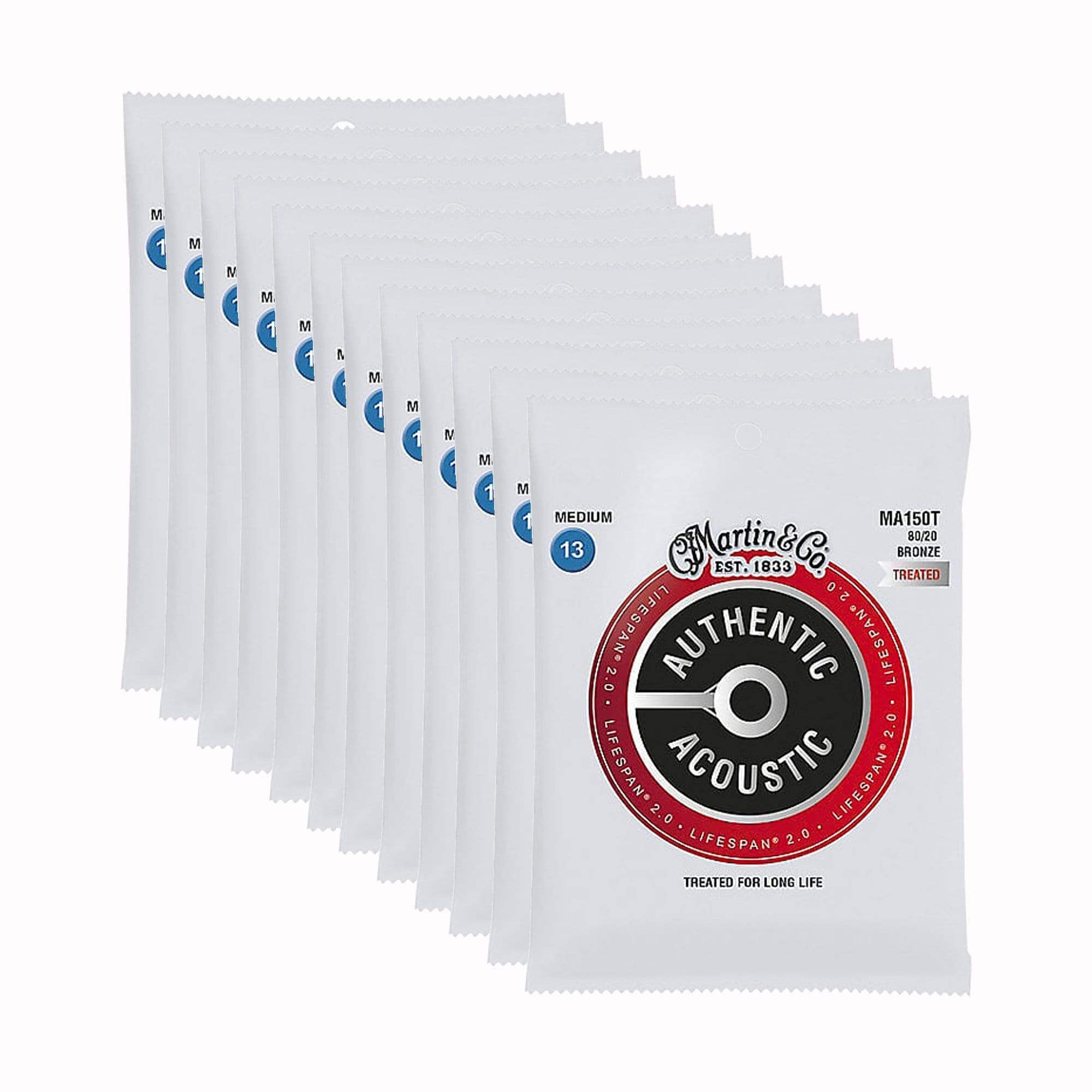 Martin MA150T Authentic Acoustic Lifespan 2.0 80/20 Bronze Medium 13-56 12 Pack Bundle Accessories / Strings / Guitar Strings