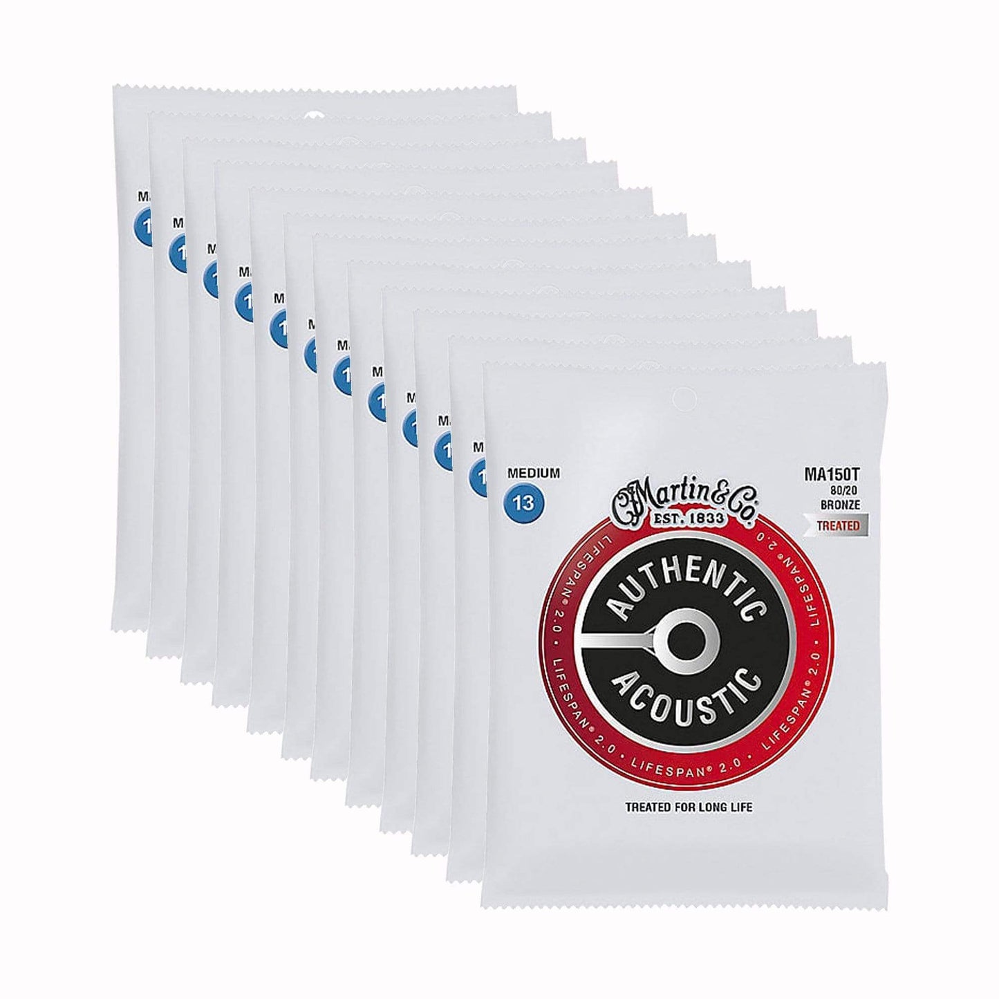 Martin MA150T Authentic Acoustic Lifespan 2.0 80/20 Bronze Medium 13-56 12 Pack Bundle Accessories / Strings / Guitar Strings