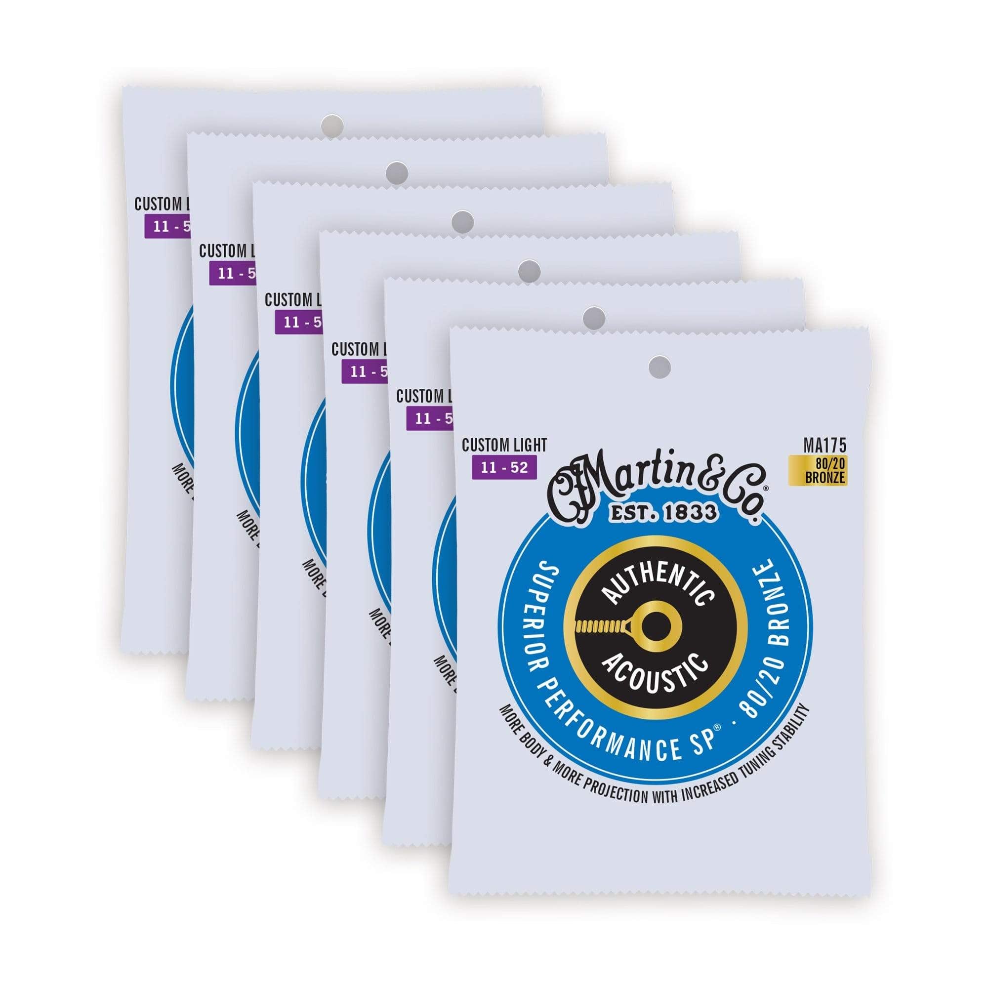 Martin MA175 Authentic Acoustic SP 80/20 Bronze Custom Light 11-52 6 Pack Bundle Accessories / Strings / Guitar Strings