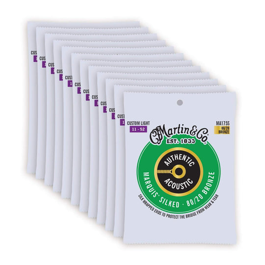 Martin MA175S Authentic Acoustic Marquis Silked 80/20 Bronze Custom Light 11-52 12 Pack Bundle Accessories / Strings / Guitar Strings