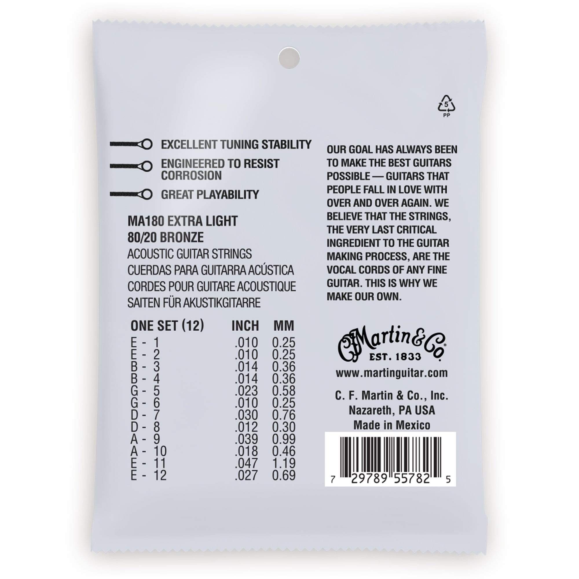 Martin MA180 Authentic Acoustic SP 80/20 Bronze Extra Light 12-String 10-47 Accessories / Strings / Guitar Strings