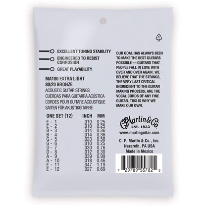 Martin MA180 Authentic Acoustic SP 80/20 Bronze Extra Light 12-String 10-47 Accessories / Strings / Guitar Strings