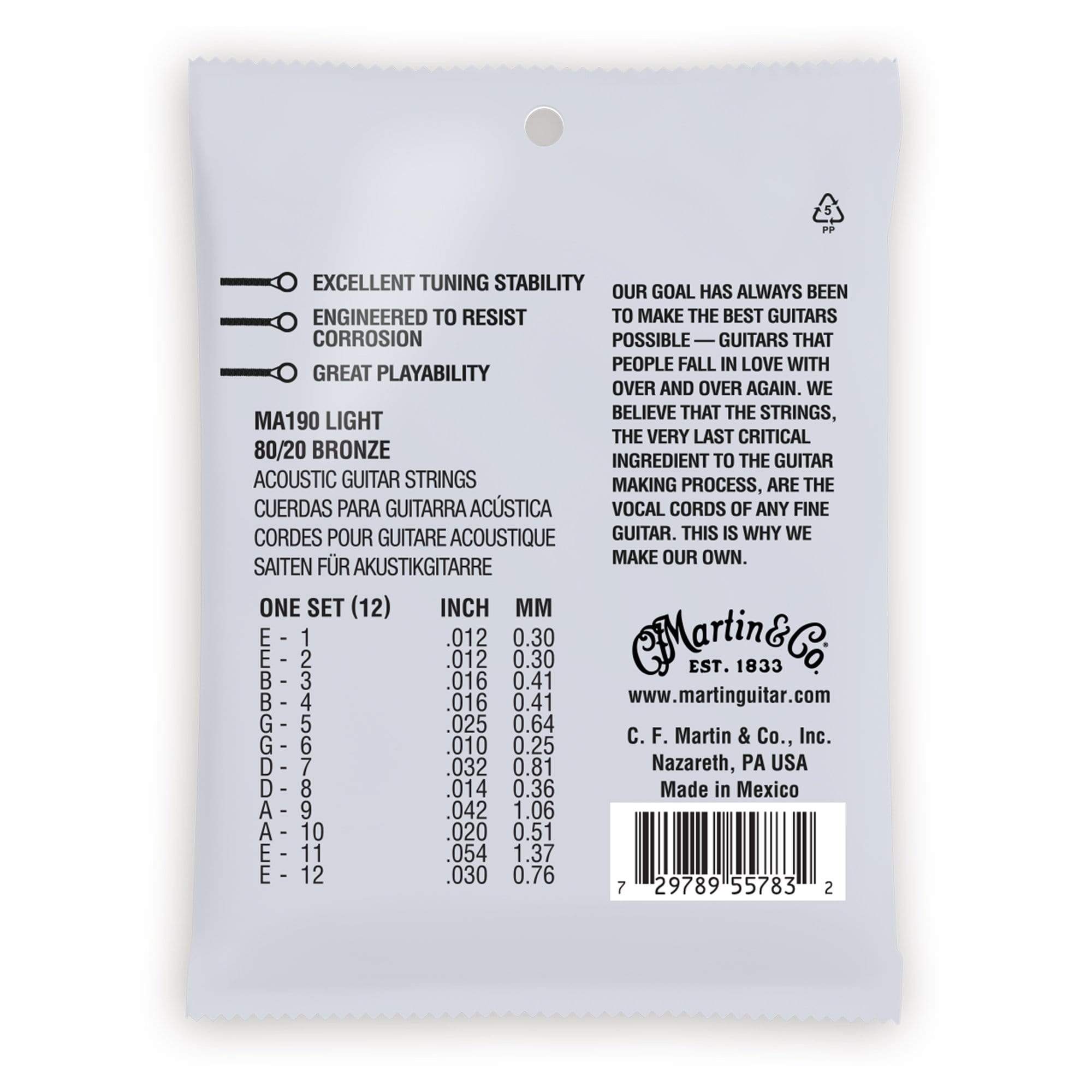 Martin MA190 Authentic Acoustic SP 80/20 Bronze Light 12-54 Accessories / Strings / Guitar Strings