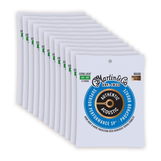 Martin MA500 Authentic Acoustic SP 92/8 Phosphor Bronze Extra Light 12-String 10-47 12 Pack Bundle Accessories / Strings / Guitar Strings