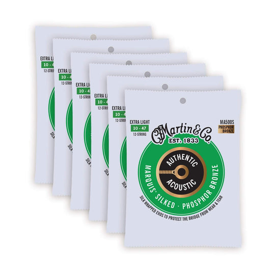 Martin MA500S Authentic Acoustic Marquis Silked 92/8 Phosphor Bronze Extra Light 12-String 10-47 6 Pack Bundle Accessories / Strings / Guitar Strings