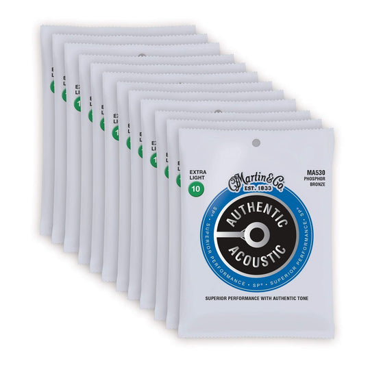 Martin MA530 Authentic Acoustic SP 92/8 Phosphor Bronze Extra Light 10-47 12 Pack Bundle Accessories / Strings / Guitar Strings