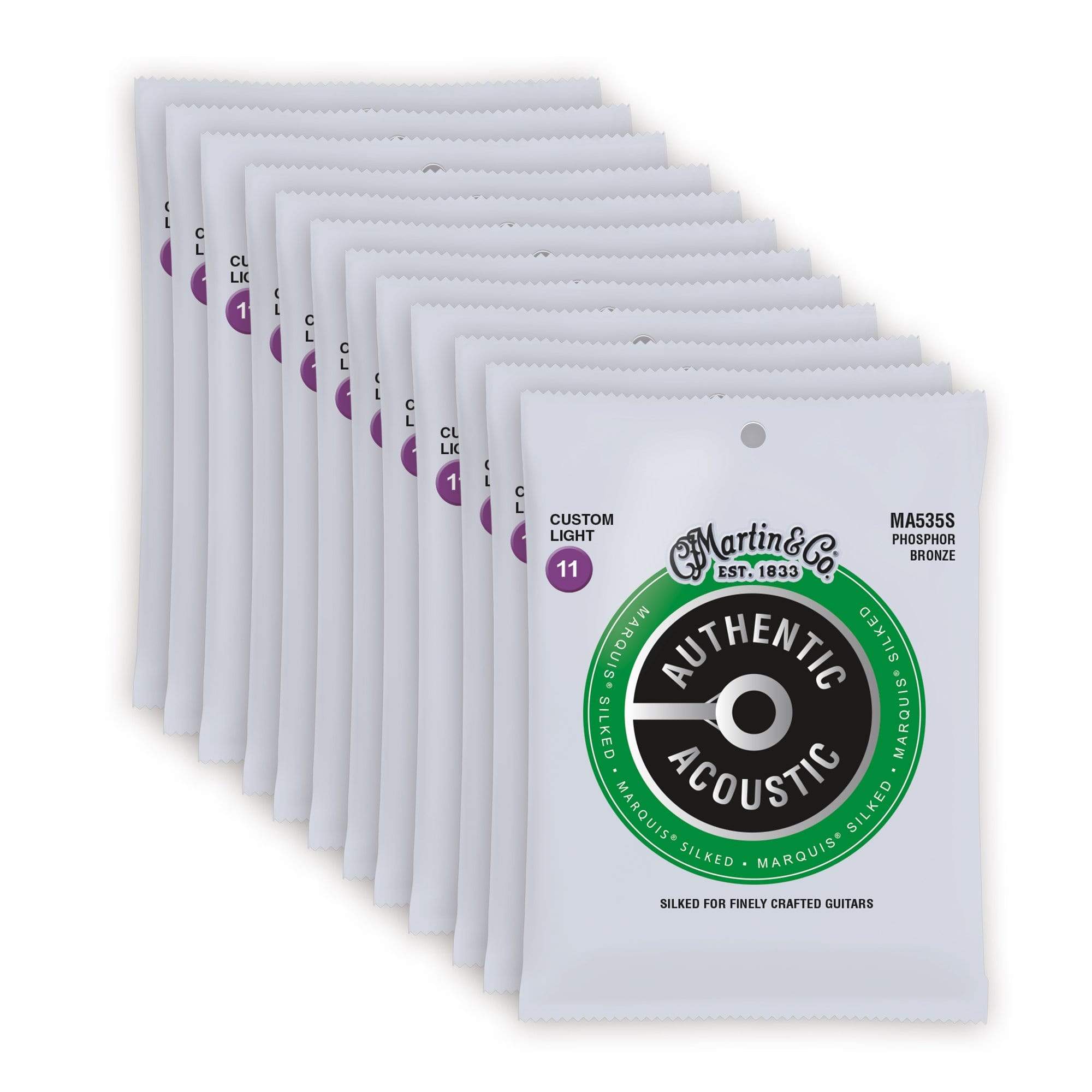 Martin MA535S Authentic Acoustic Marquis Silked 92/8 Phosphor Bronze Custom Light 11-52 12 Pack Bundle Accessories / Strings / Guitar Strings