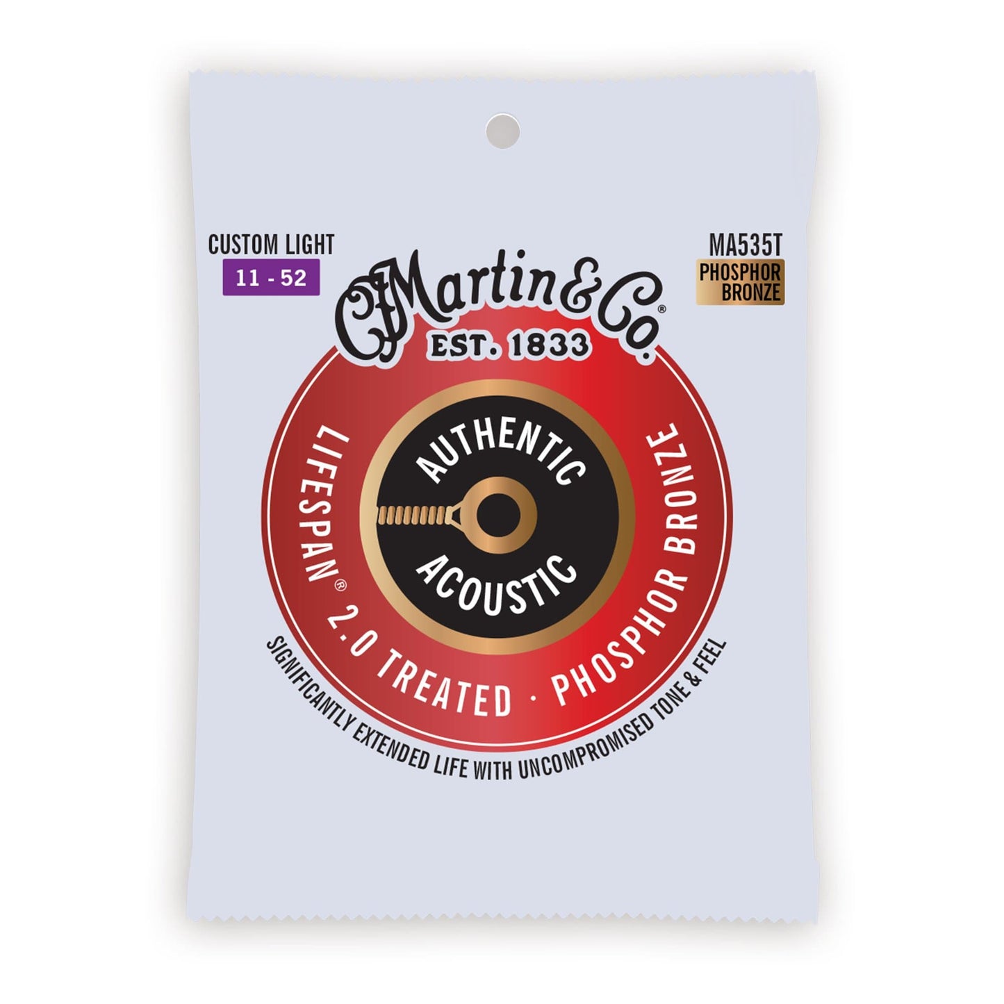 Martin MA535T Authentic Acoustic Lifespan 2.0 92/8 Phosphor Bronze Custom Light 11-52 Accessories / Strings / Guitar Strings