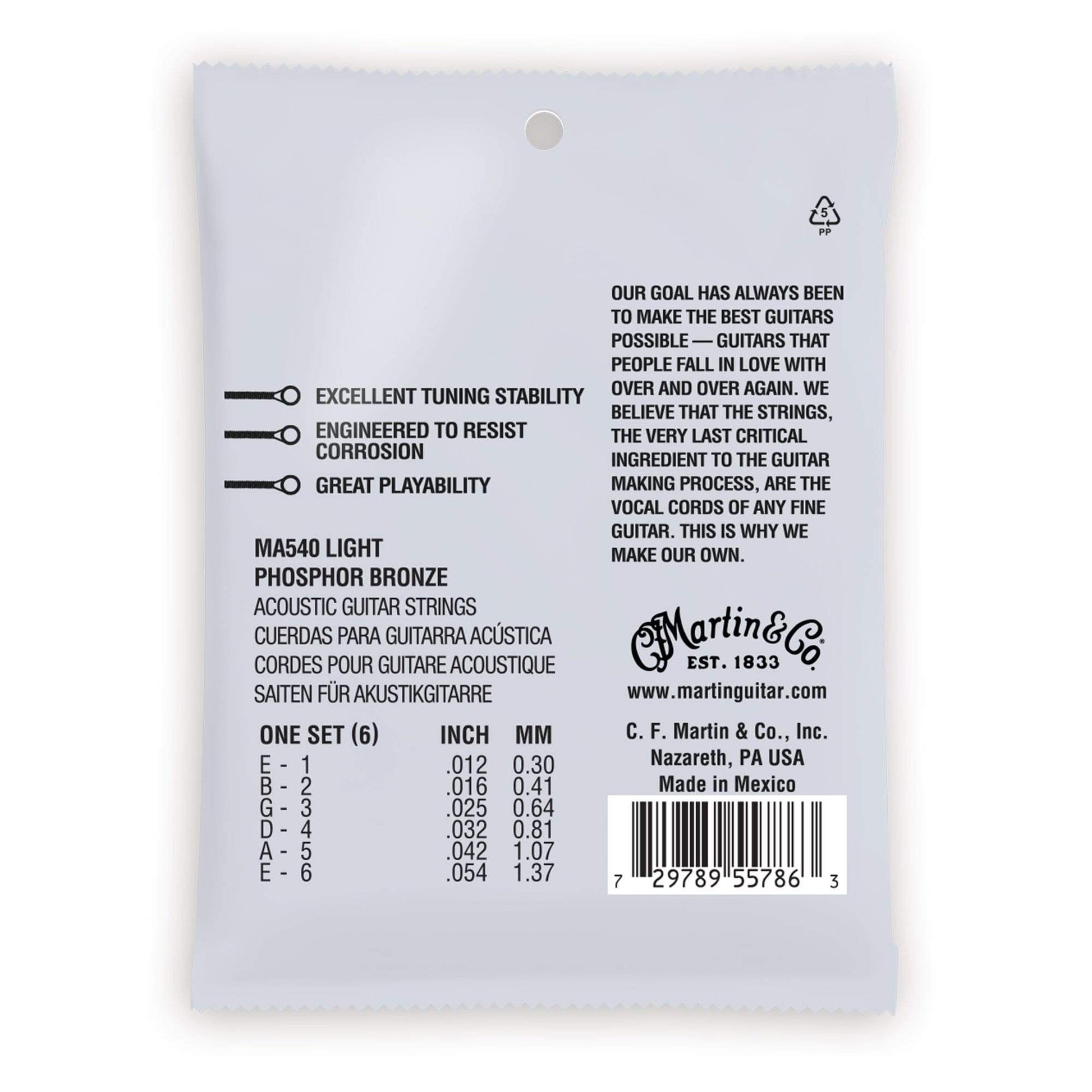 Martin MA540 Authentic Acoustic SP 92/8 Phosphor Bronze Light 12-54 Accessories / Strings / Guitar Strings