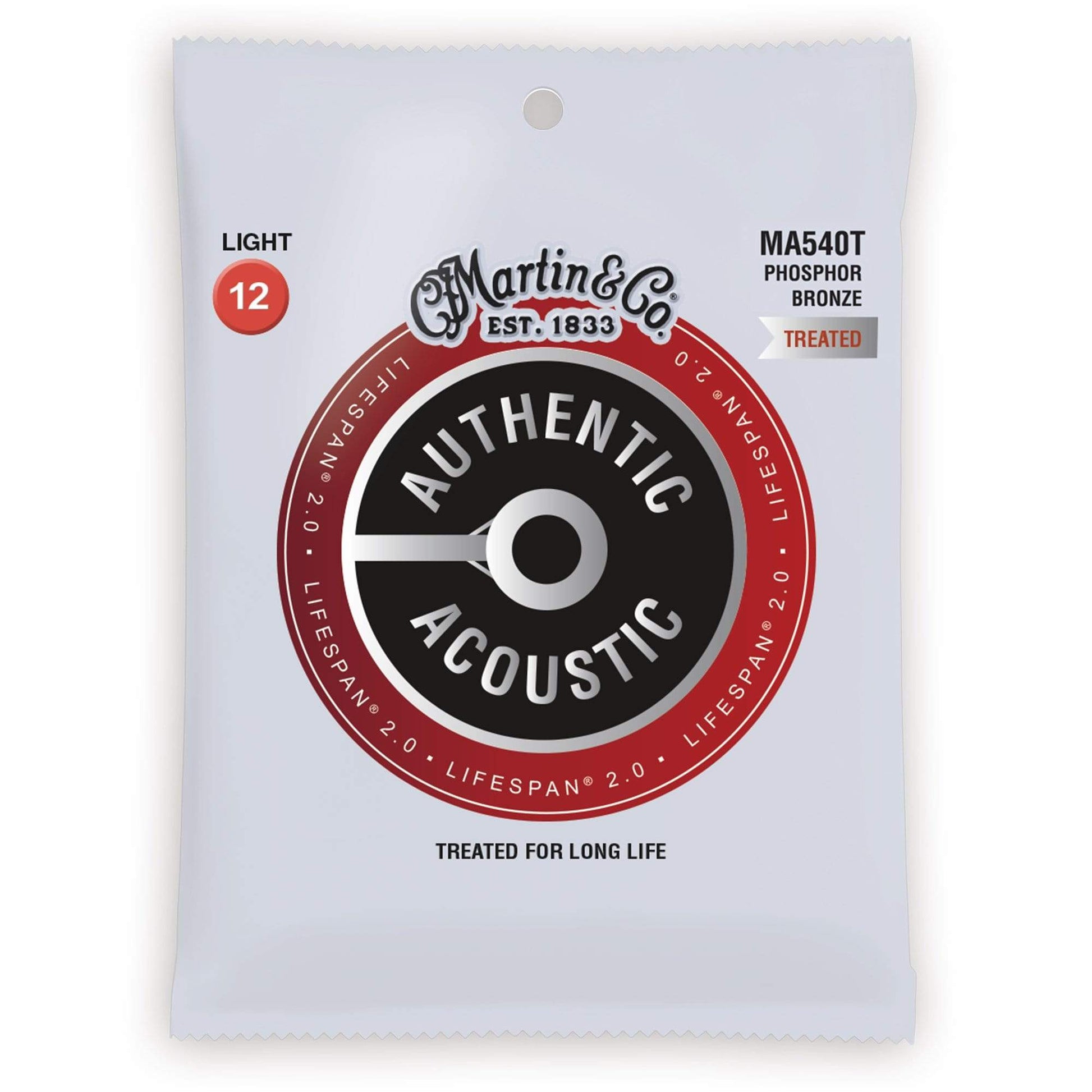 Martin MA540T Authentic Acoustic Lifespan 2.0 92/8 Phosphor Bronze Light 12-54 Accessories / Strings / Guitar Strings