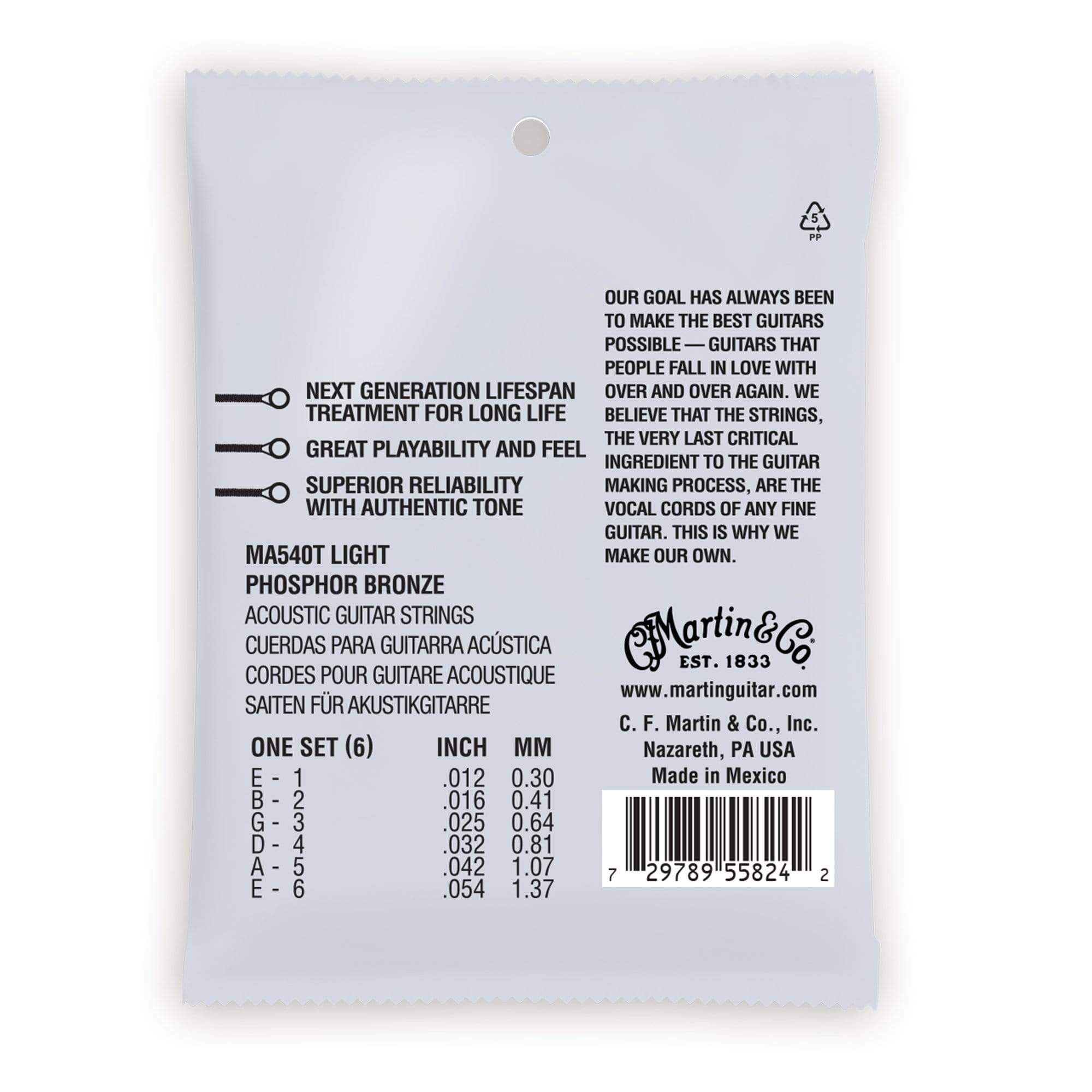 Martin MA540T Authentic Acoustic Lifespan 2.0 92/8 Phosphor Bronze Light 12-54 Accessories / Strings / Guitar Strings