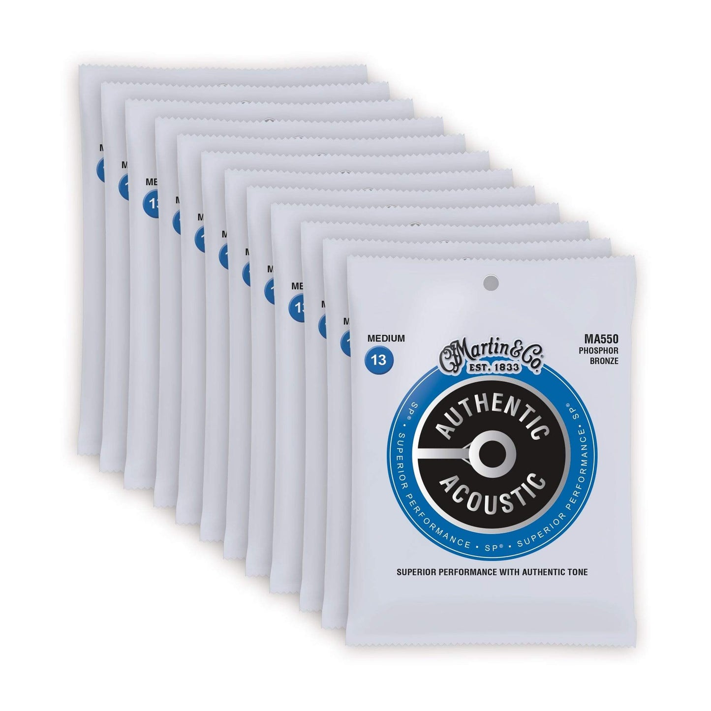 Martin MA550 Authentic Acoustic SP 92/8 Phosphor Bronze Medium 13-56 12 Pack Bundle Accessories / Strings / Guitar Strings