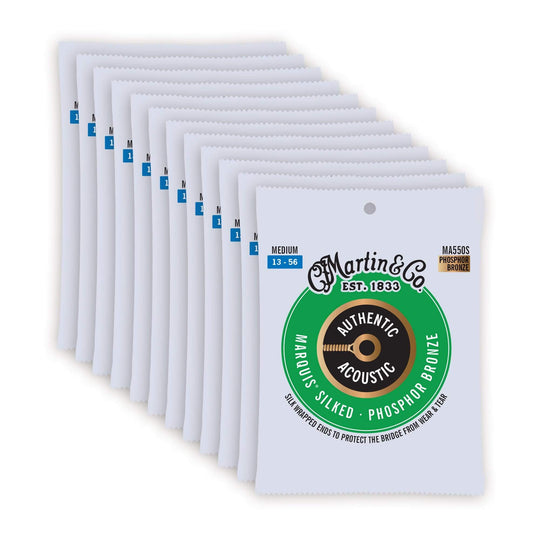 Martin MA550S Authentic Acoustic Marquis Silked 92/8 Phosphor Bronze Medium 13-56 12 Pack Bundle Accessories / Strings / Guitar Strings