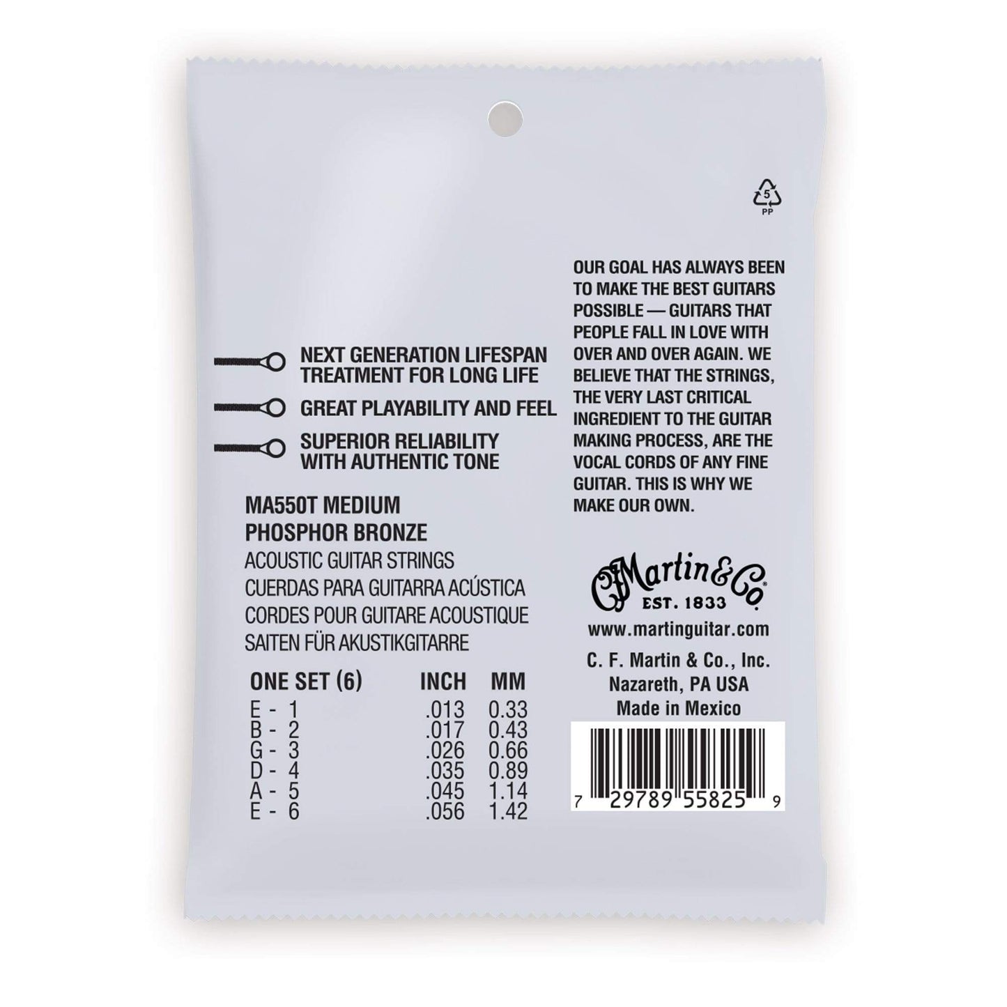 Martin MA550T Authentic Acoustic Lifespan 2.0 92/8 Phosphor Bronze Medium 13-56 Accessories / Strings / Guitar Strings