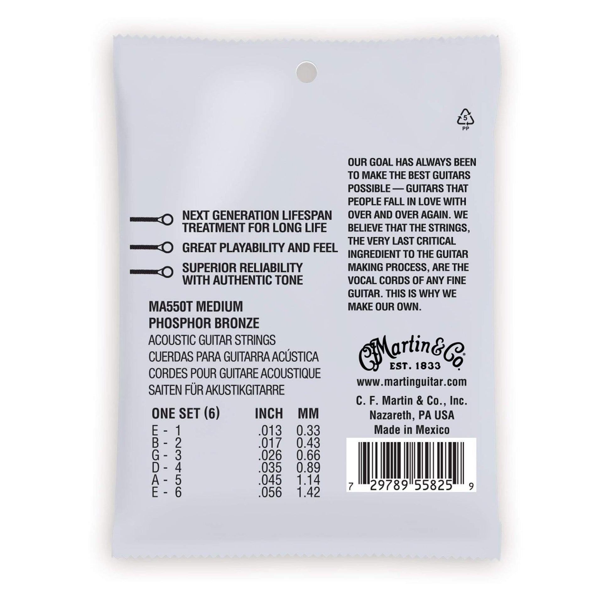 Martin MA550T Authentic Acoustic Lifespan 2.0 92/8 Phosphor Bronze Medium 13-56 Accessories / Strings / Guitar Strings